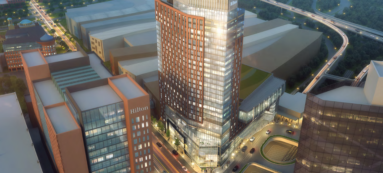 A render of the planned expansion to the Hilton Columbus Downtown.