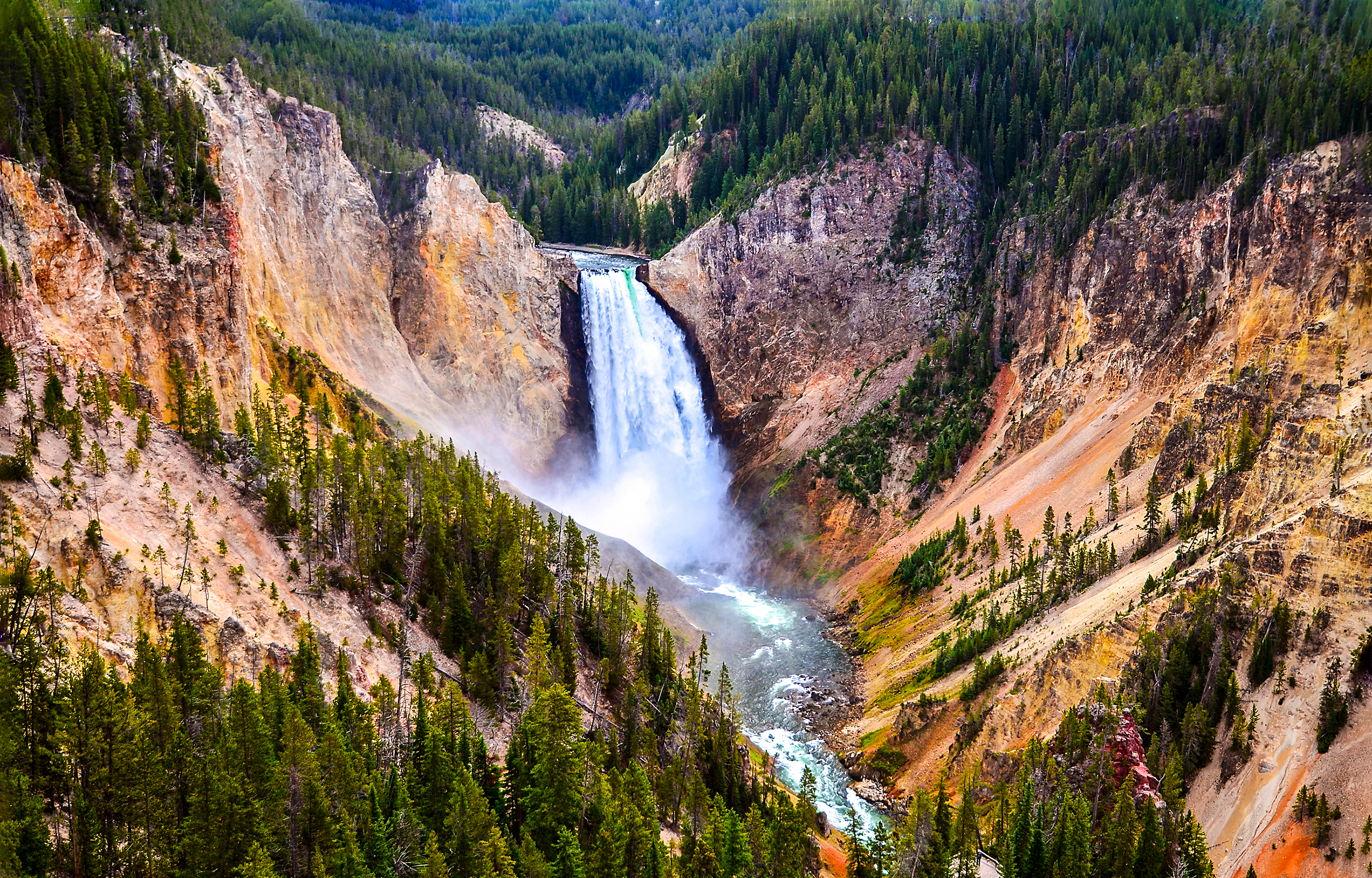 Yellowstone National Park mountain waterfall