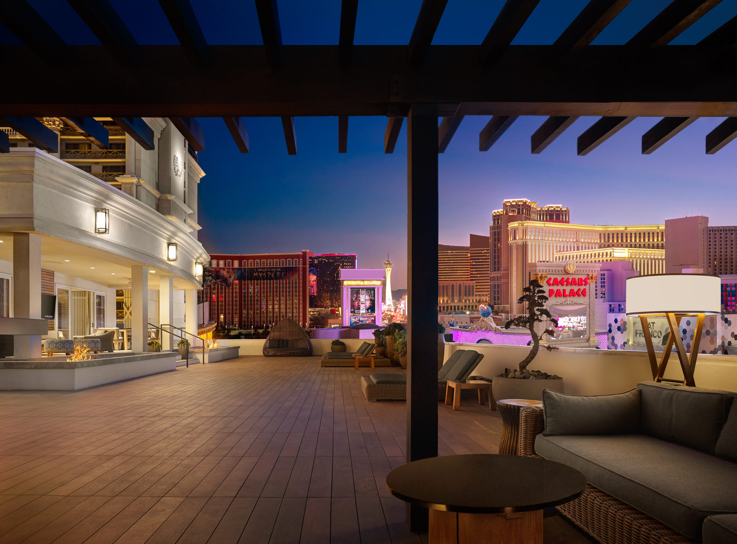 The exterior of Nobu Hotel Caesars Palace at sunset