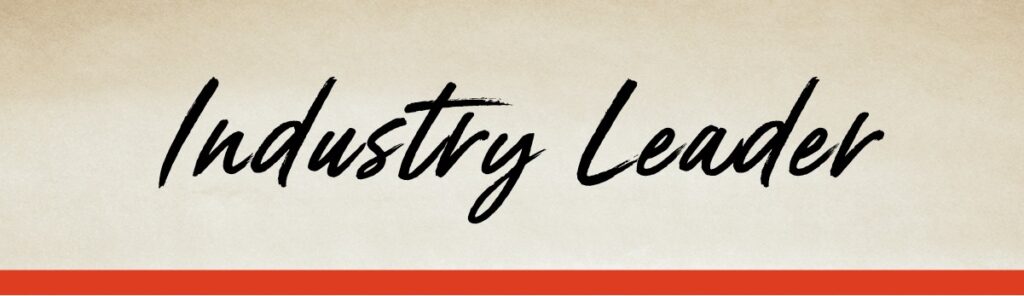 A graphic reading "industry leader"