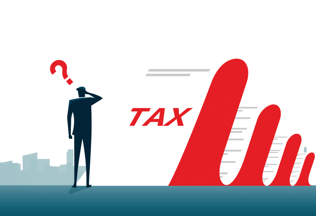 A vector illustration of a person looking at tax forms