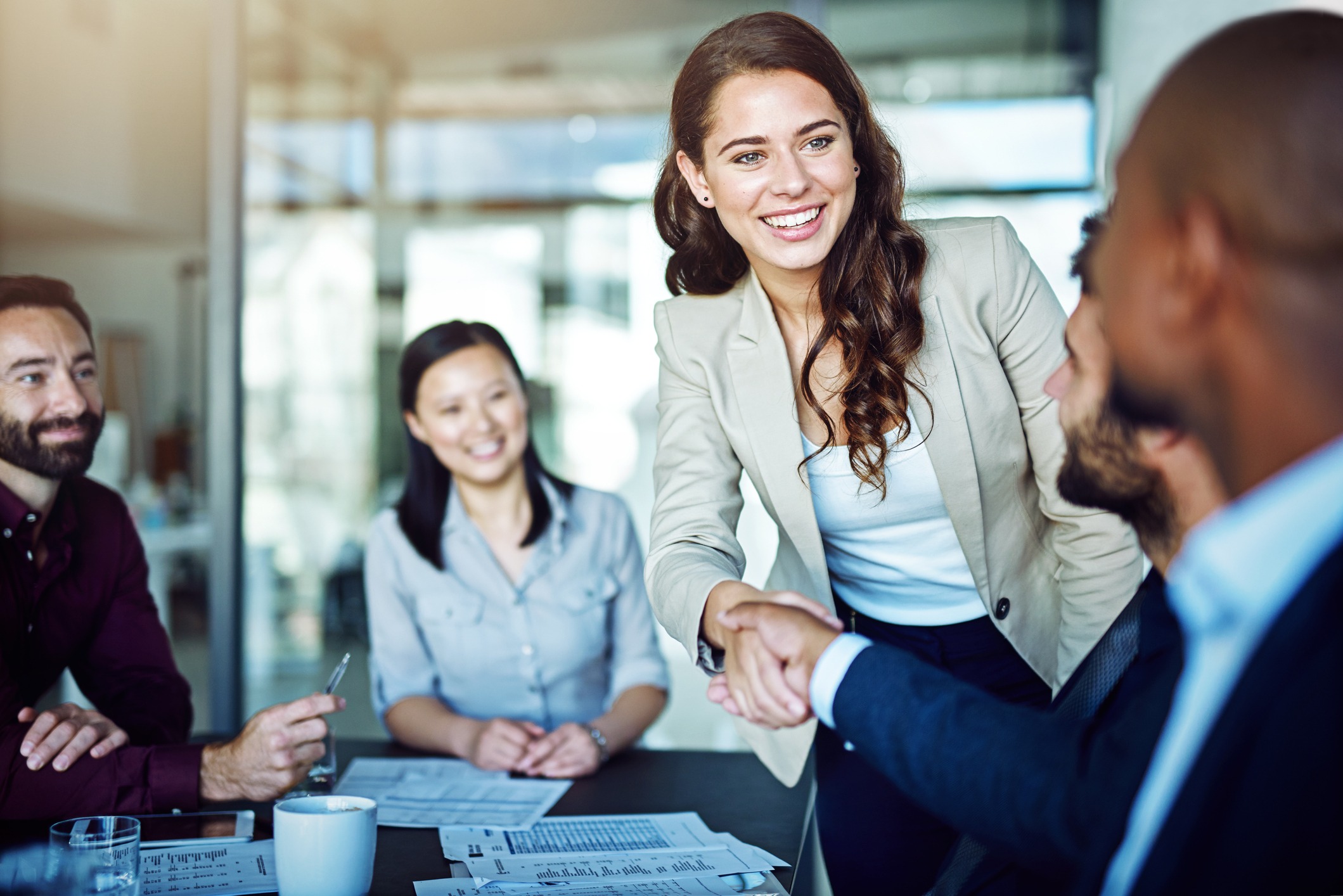 A group of business people having a conversation