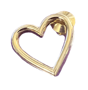 A gold pin in the shape of a heart outline