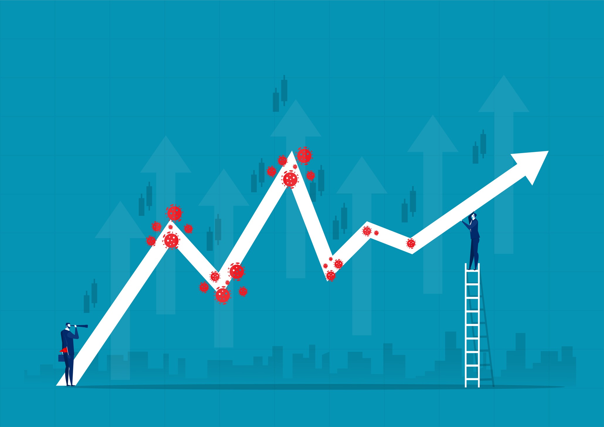 illustration of Businessman holding chart equity price