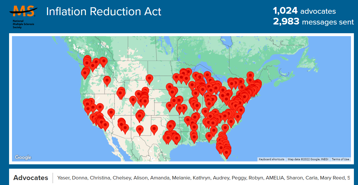 Map of the U.S. with Pins dropped on locations.