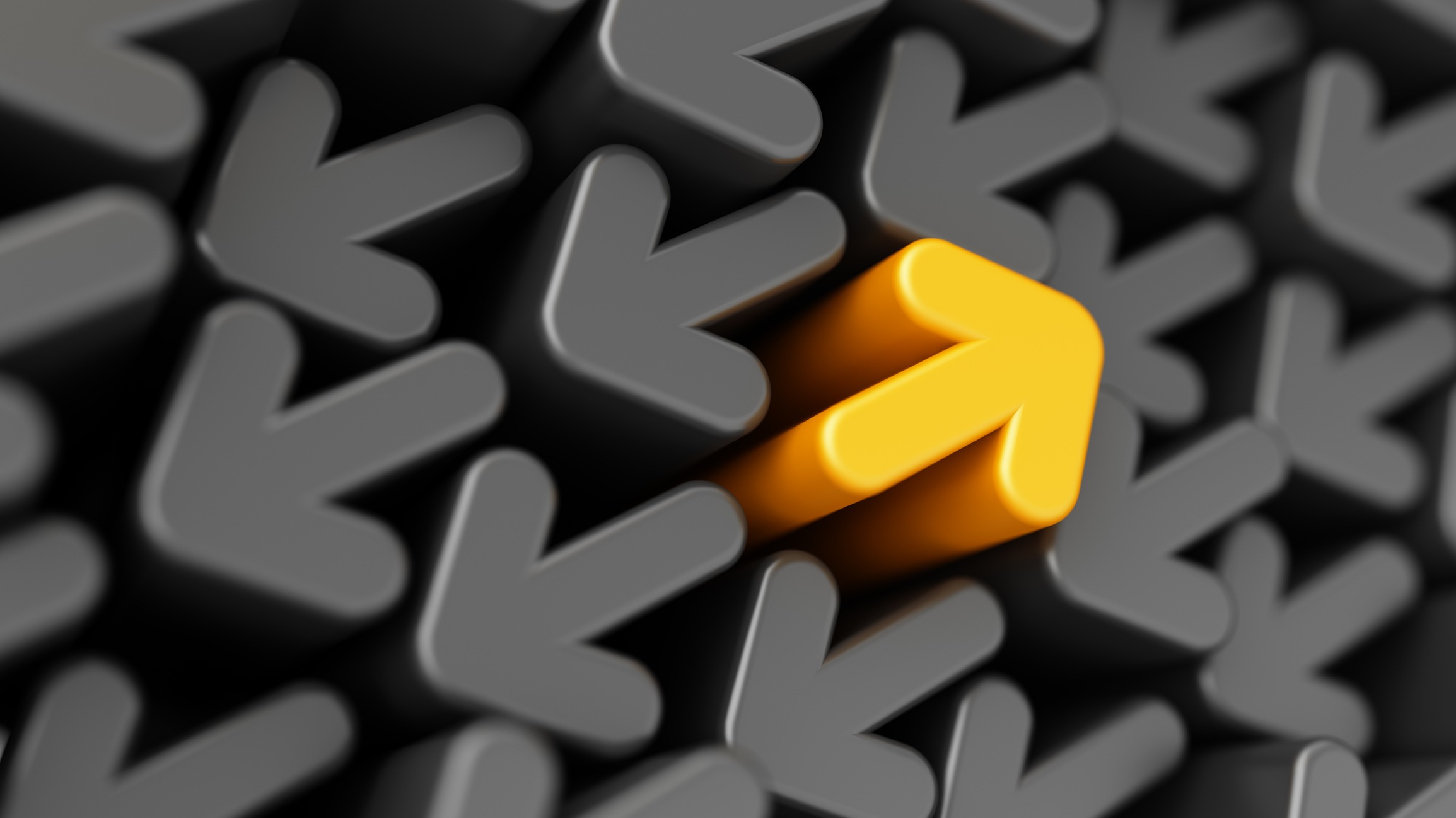 yellow arrow moving against background of grey arrows