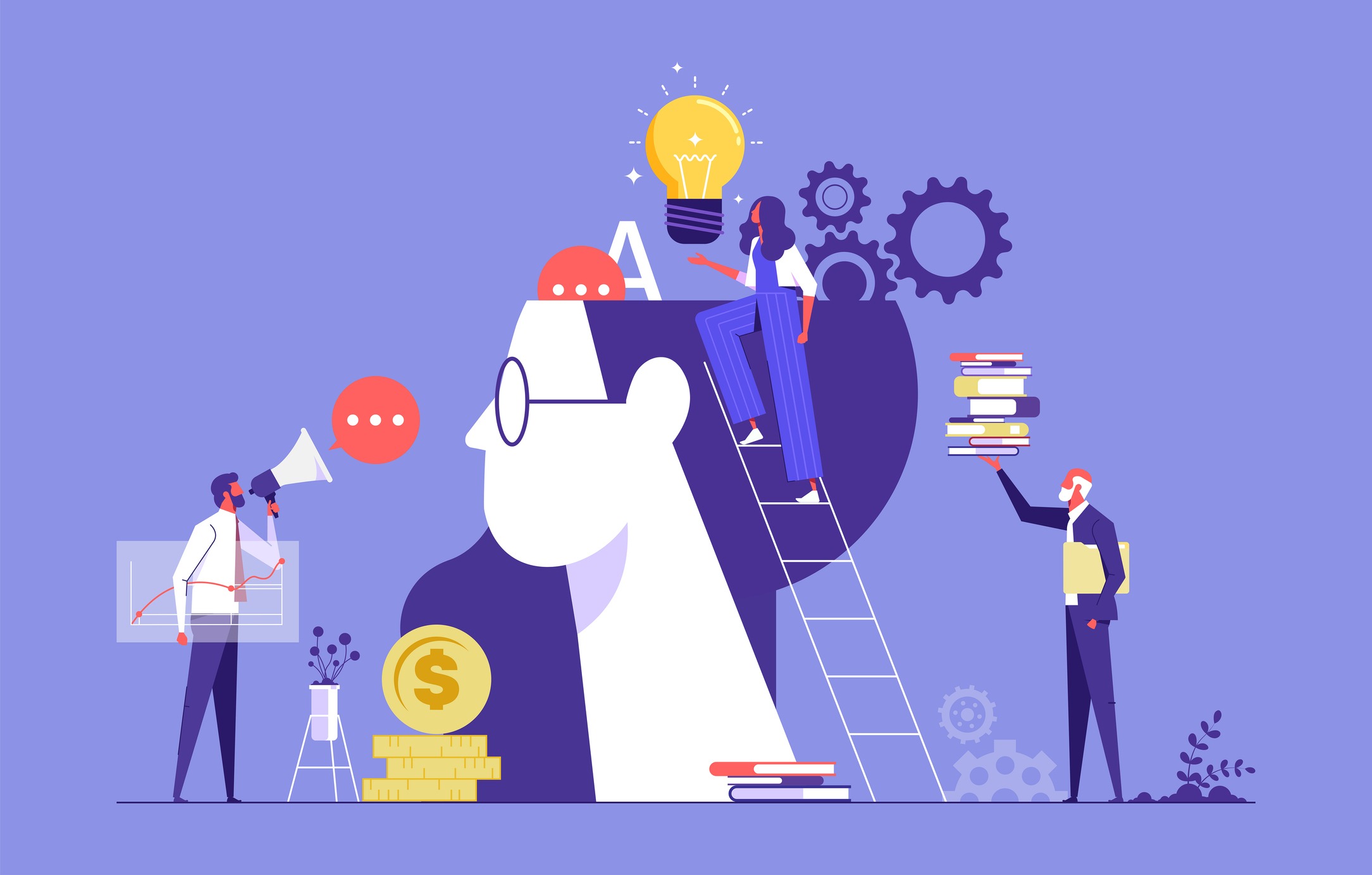 illustration of people placing books in someone's head