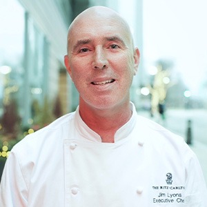 jim lyons wearing white chef shirt