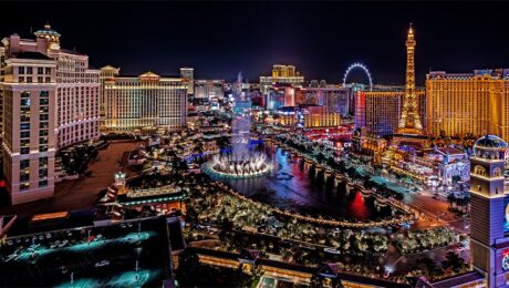 aerial view of las vegas strip at night