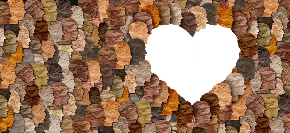 illustration of paper-mache faces of diverse colors