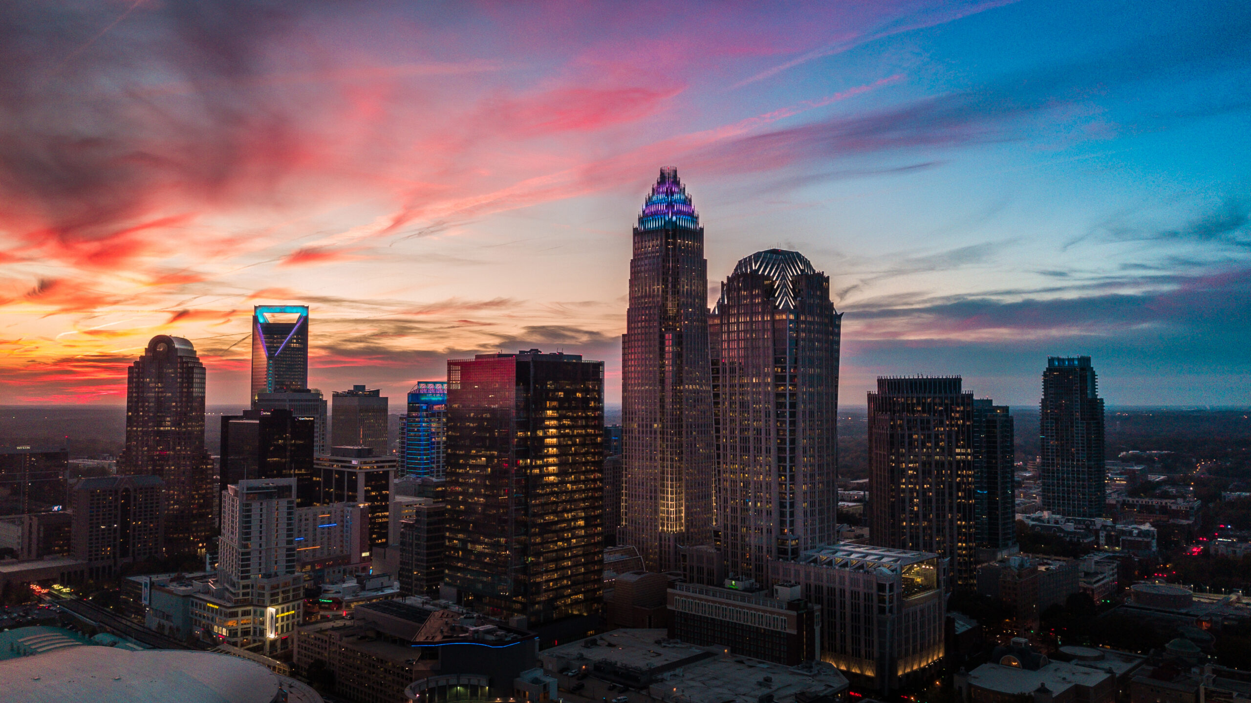 view of charlotte skyline at night