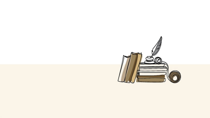 line art of books with inkpot and typewriter vintage style