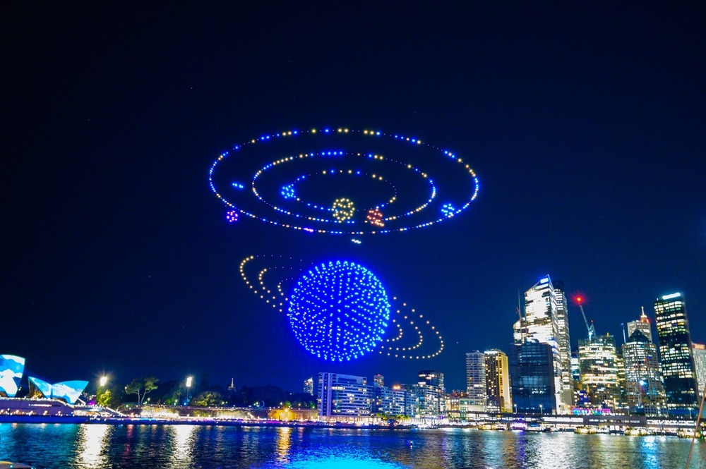 drone show of planets in solar system