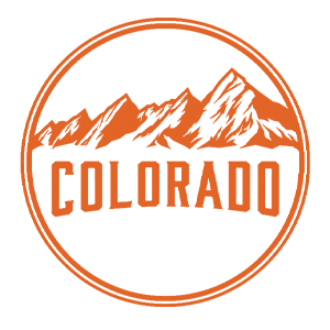 orange stamp that reads "colorado" with mountains