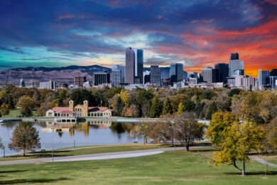 wide shot of city skyline