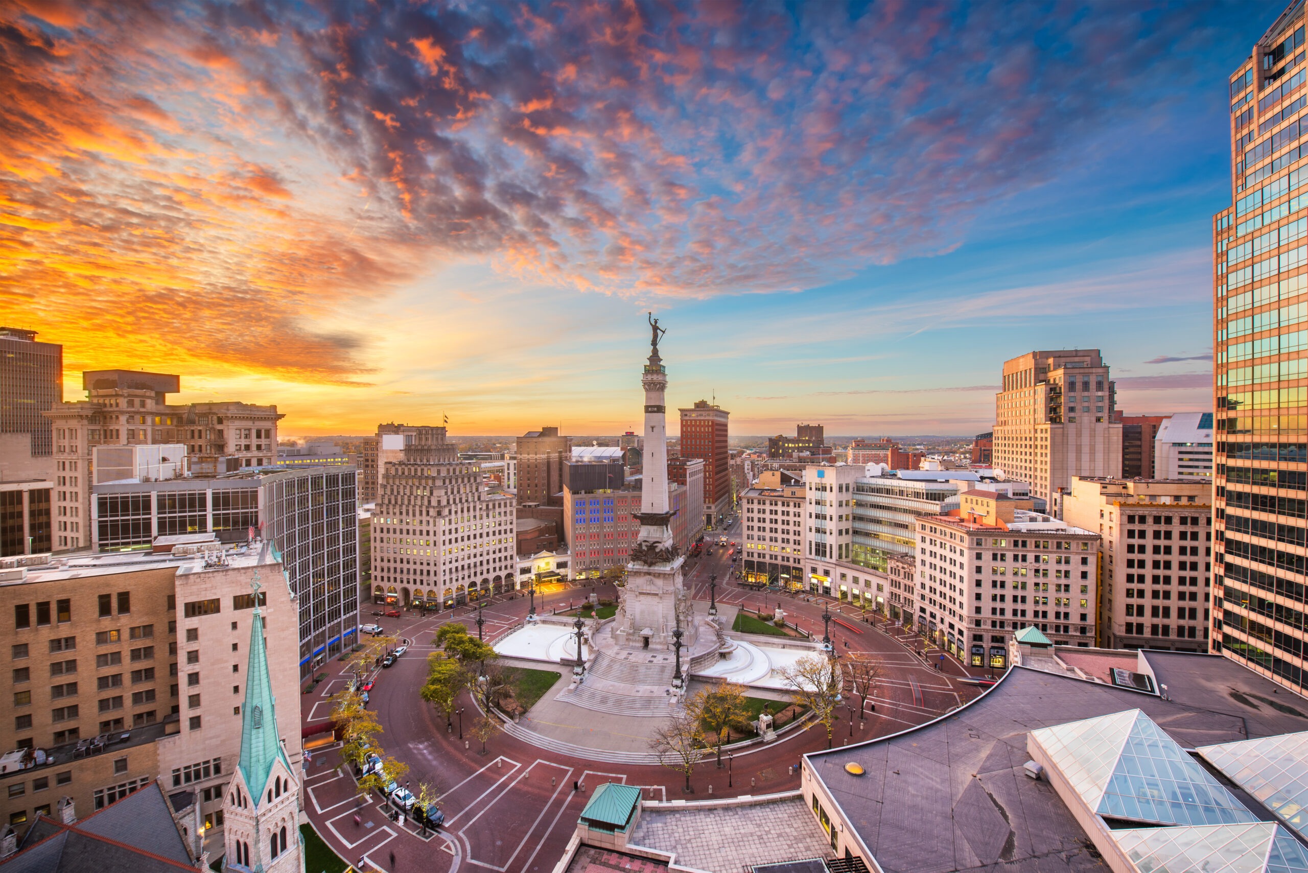 wide aerial shot of city landscape