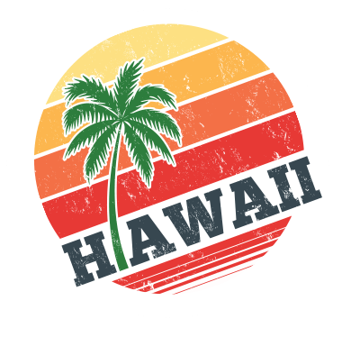 red and yellow with green palm tree stamp