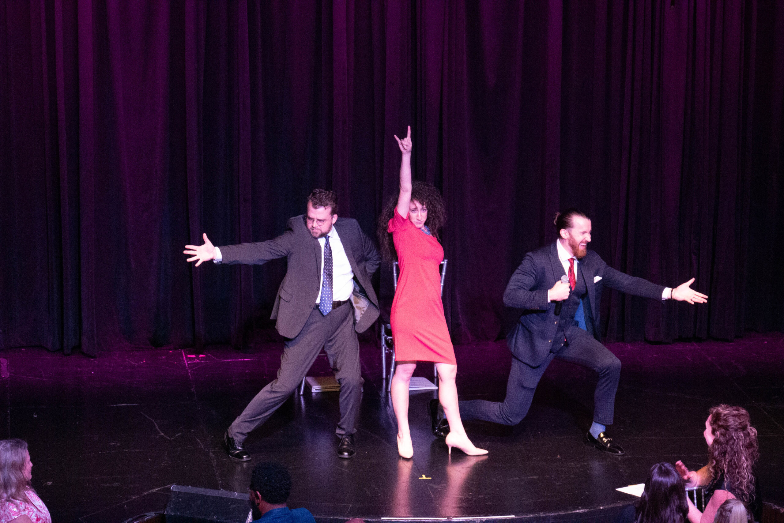 The Water Coolers, three performers strike a pose at end of musical number at Smart Women in Meetings Awards Gala
