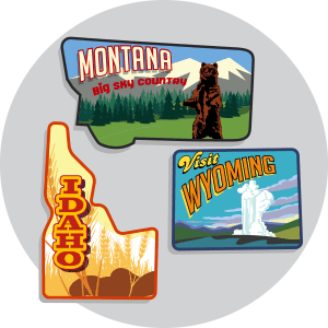stamp of states: idaho montana and wyoming