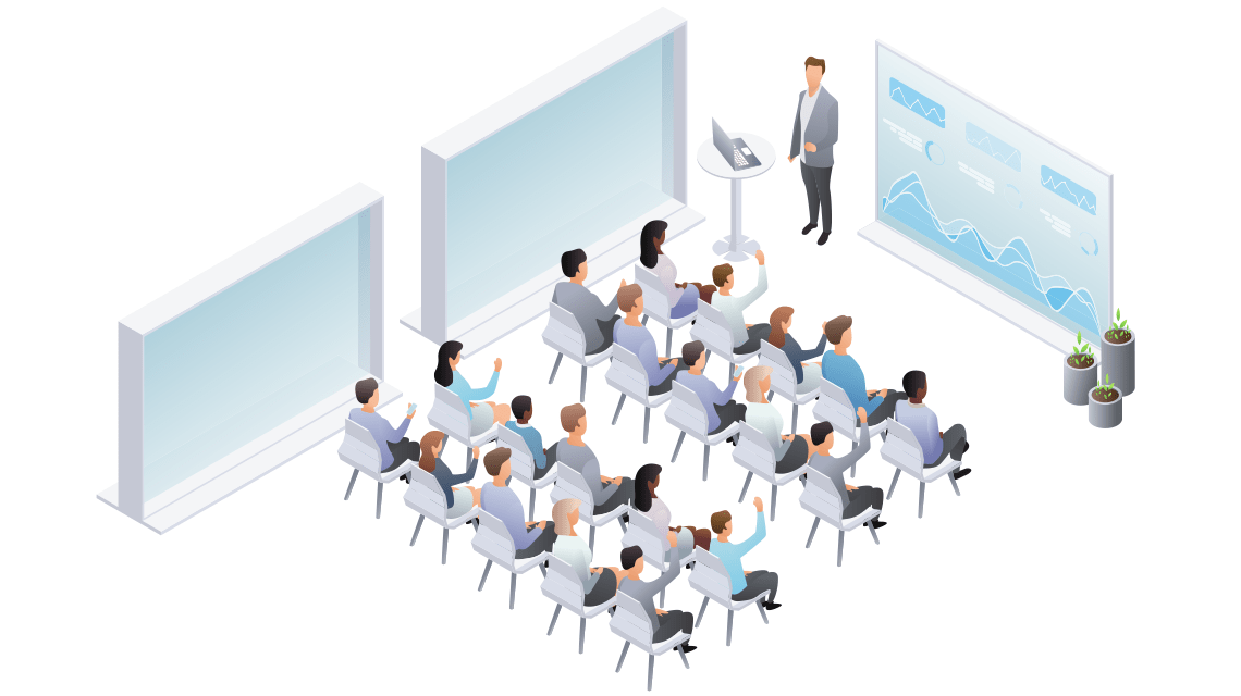 illustration of keynote speaker talking to crowd
