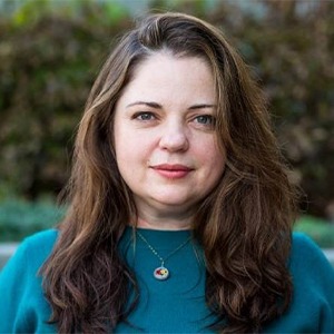 woman in green shirt