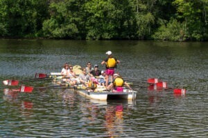Group rowing with Community Rowing Inc down Boston's Charles River.