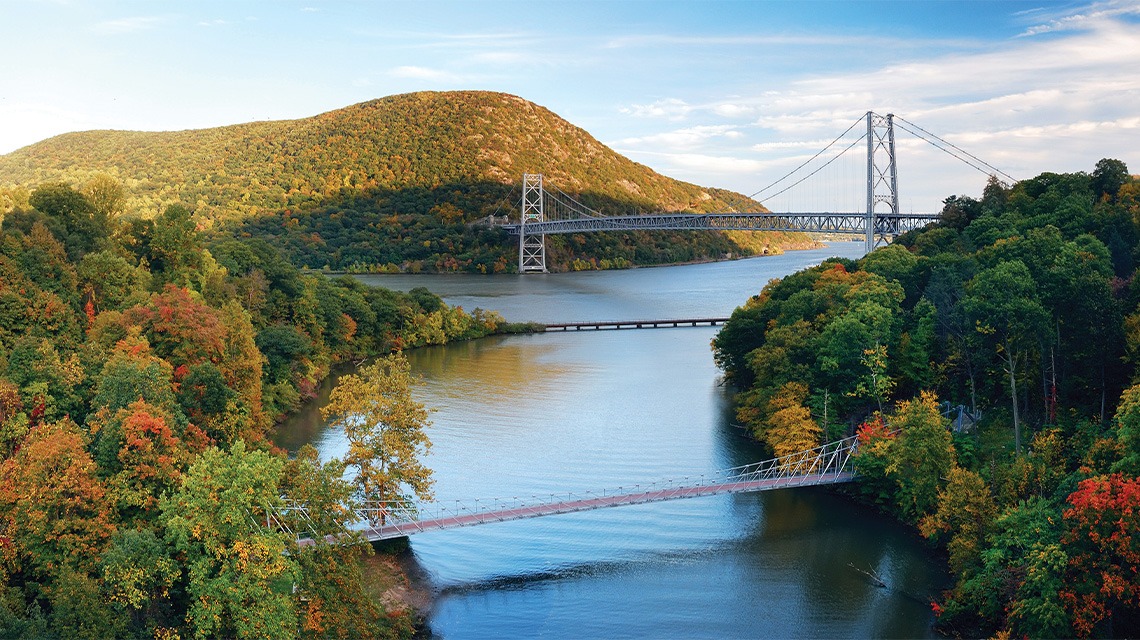 aerial shot of two bridges