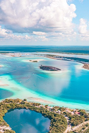 aerial view of ocean and small islands