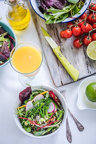 vegetables and orange juice