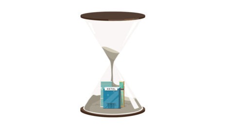 illustration of hotel in hourglass