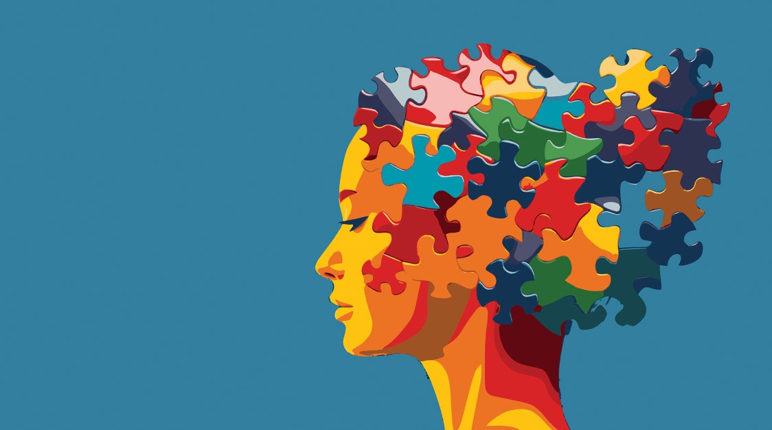 illustration of woman with puzzle behind head