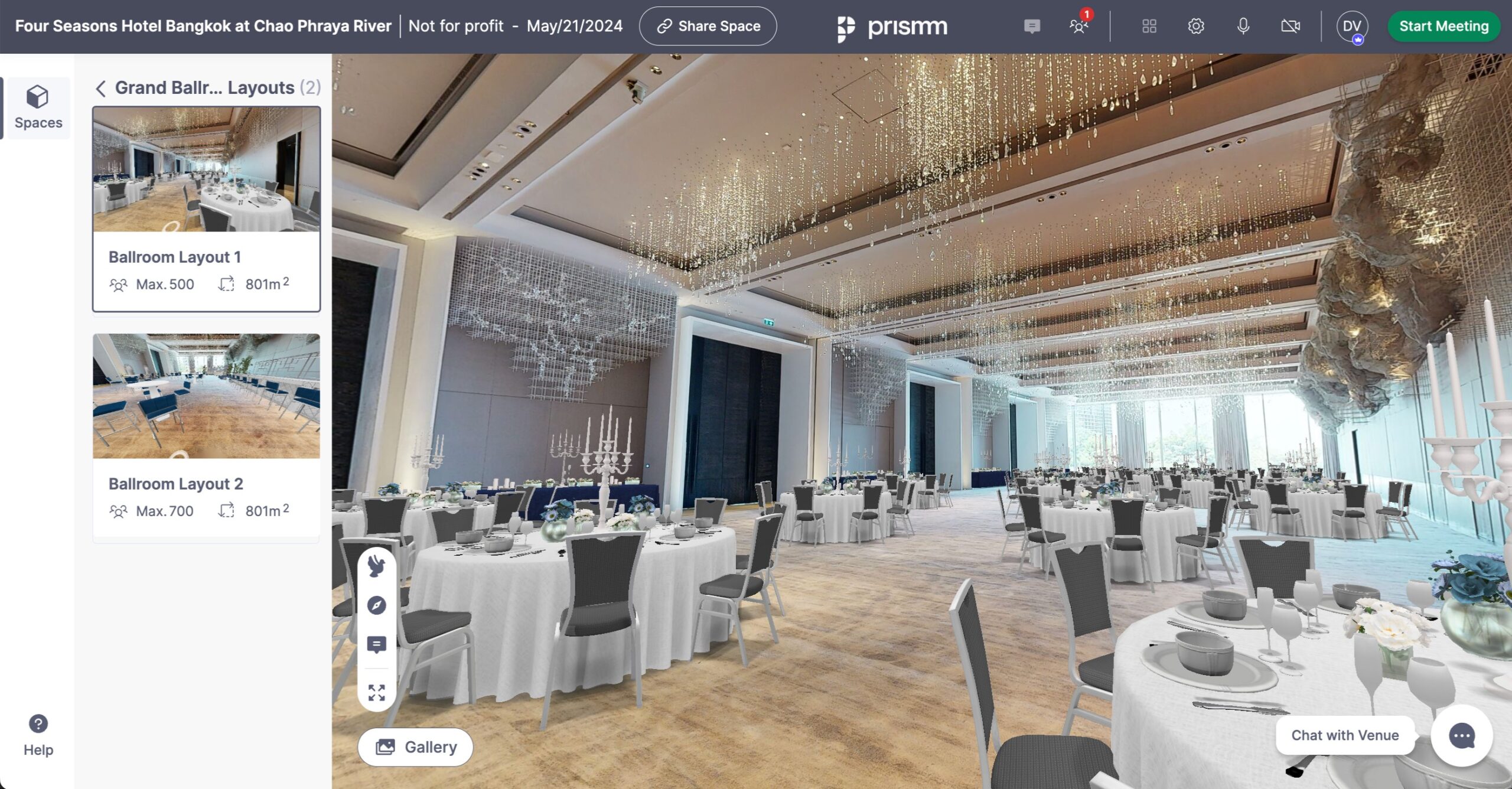 Prismm event planning screen