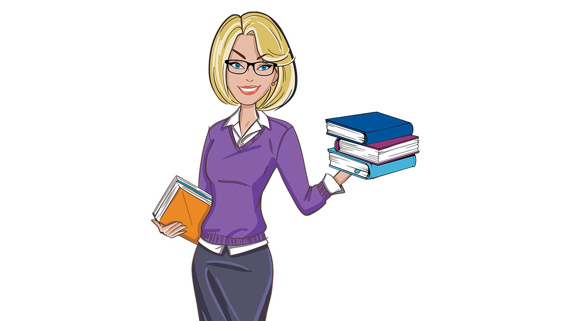 illustation of woman holding books