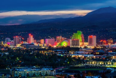 aerial shot of city at night