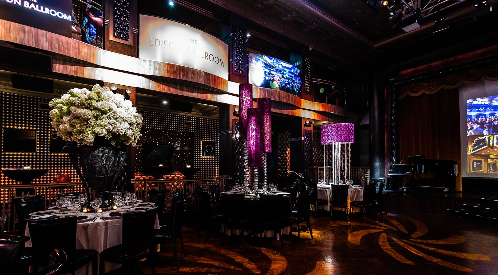 dimly lit ballroom