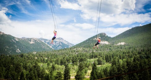 two people ziplining
