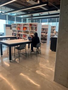 woman in library