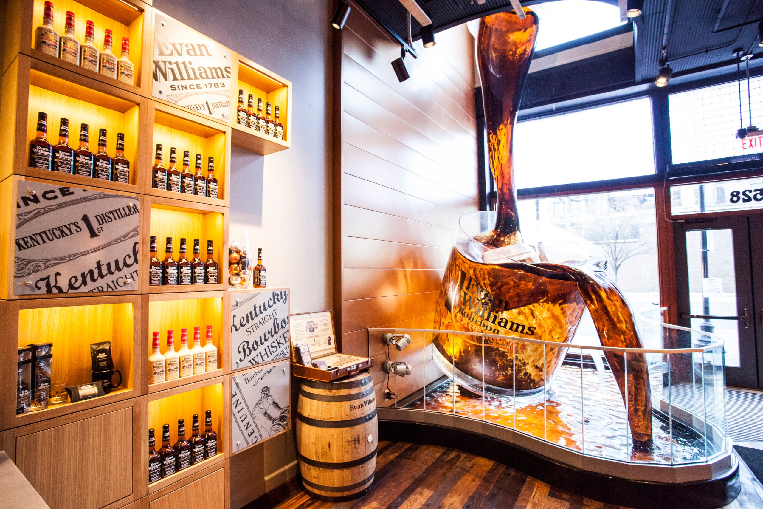 shelf of whiskey bottles