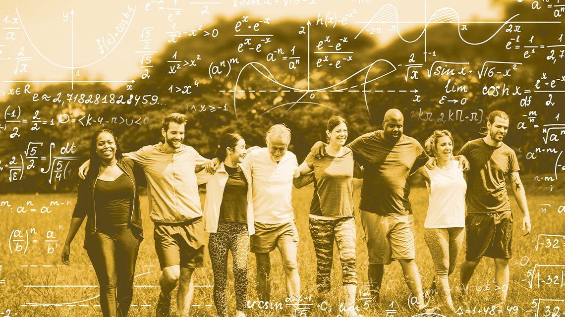 eight people walking together outside