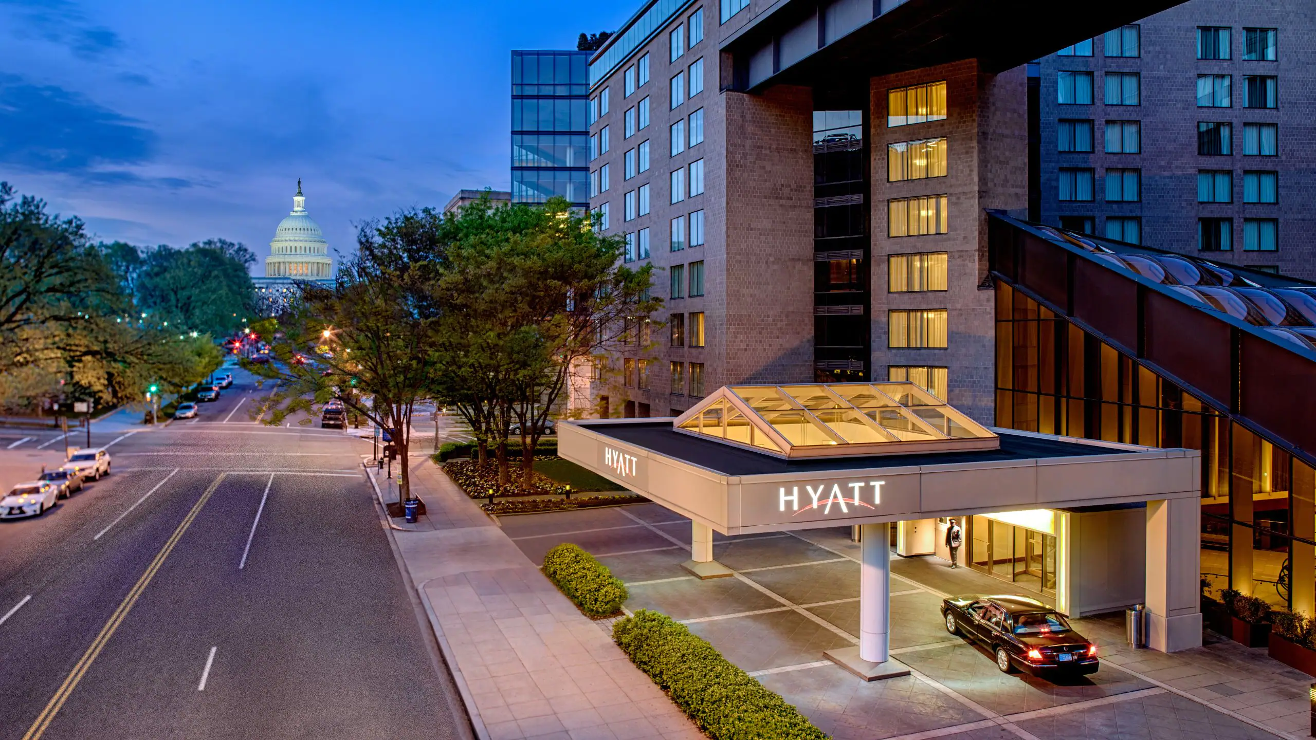 aerial shot of hotel entrance