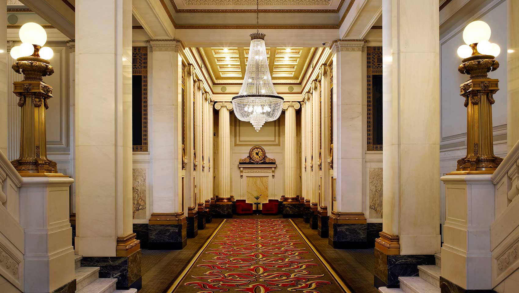 hallway with red carpet