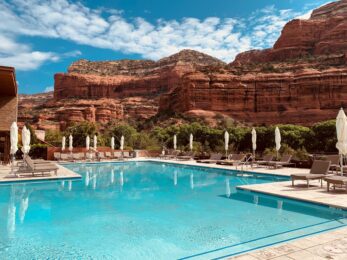 mountains behind Enchantment Resort Pool