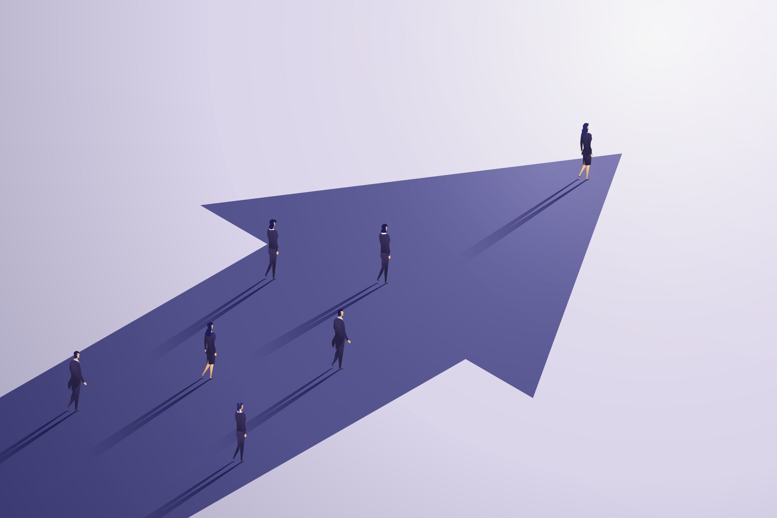 illustration of people walking on large purple arrow