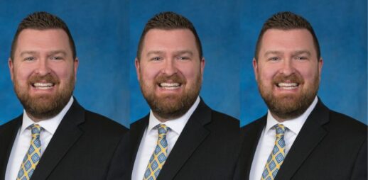 three images of Kyle Jordan on blue background