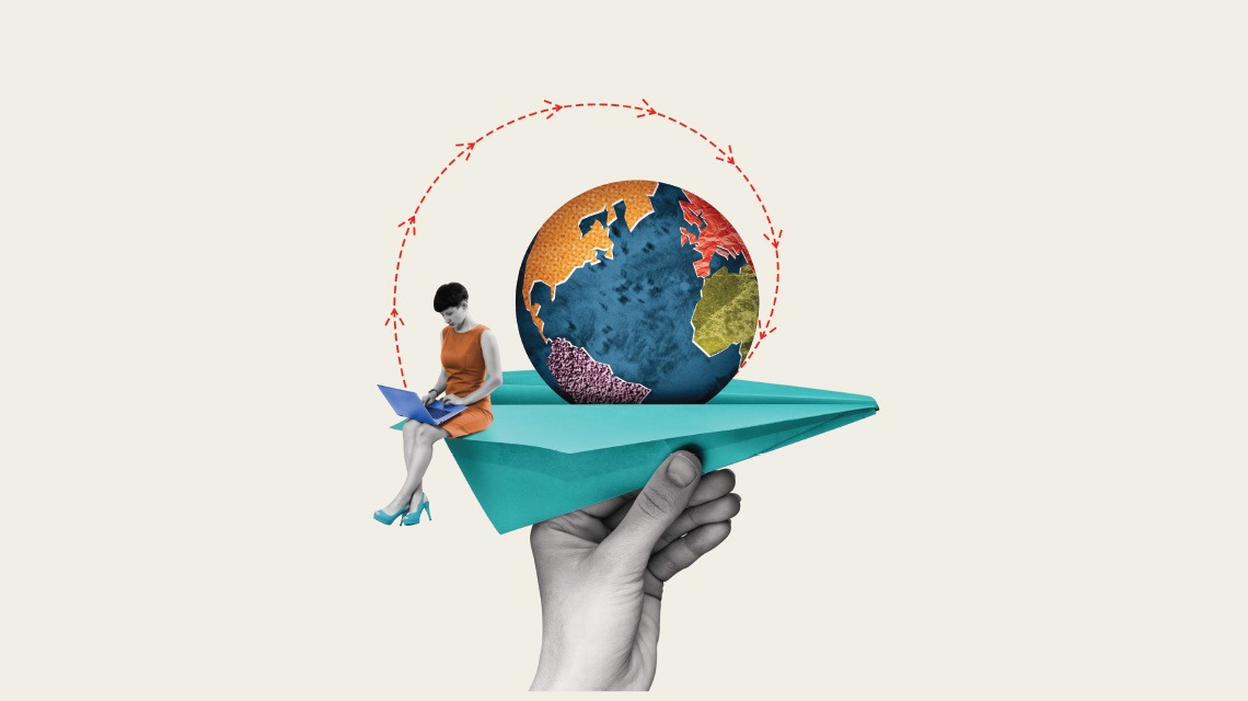 illustration of hand holding paper airplane