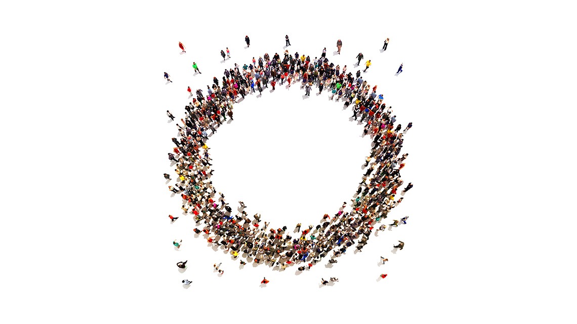 aerial illustration of crowd of crowd forming large circle