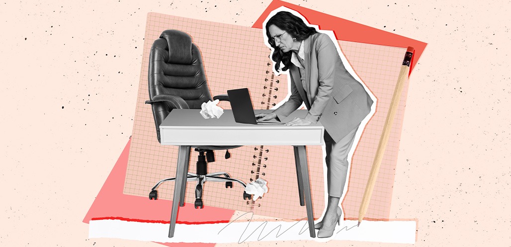 Image collage of businesswoman against pink backgroun