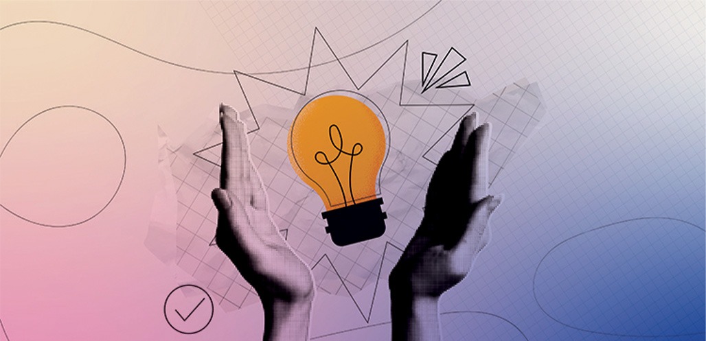 Light bulb floating above hands