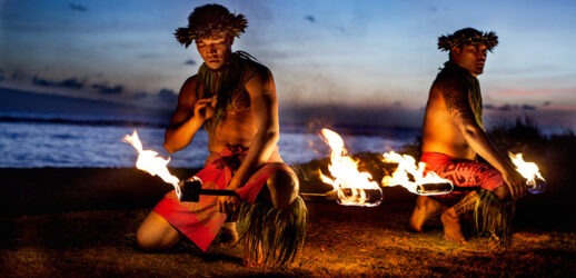 Two Hawaiian Men preparing to Dance with Fire in Maui