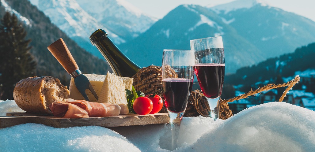 Wine and cheese at ski resort